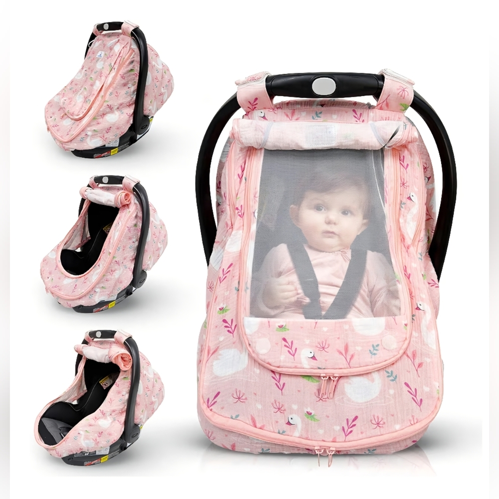 HippoBaby Pink Swan Baby Car Seat Cover